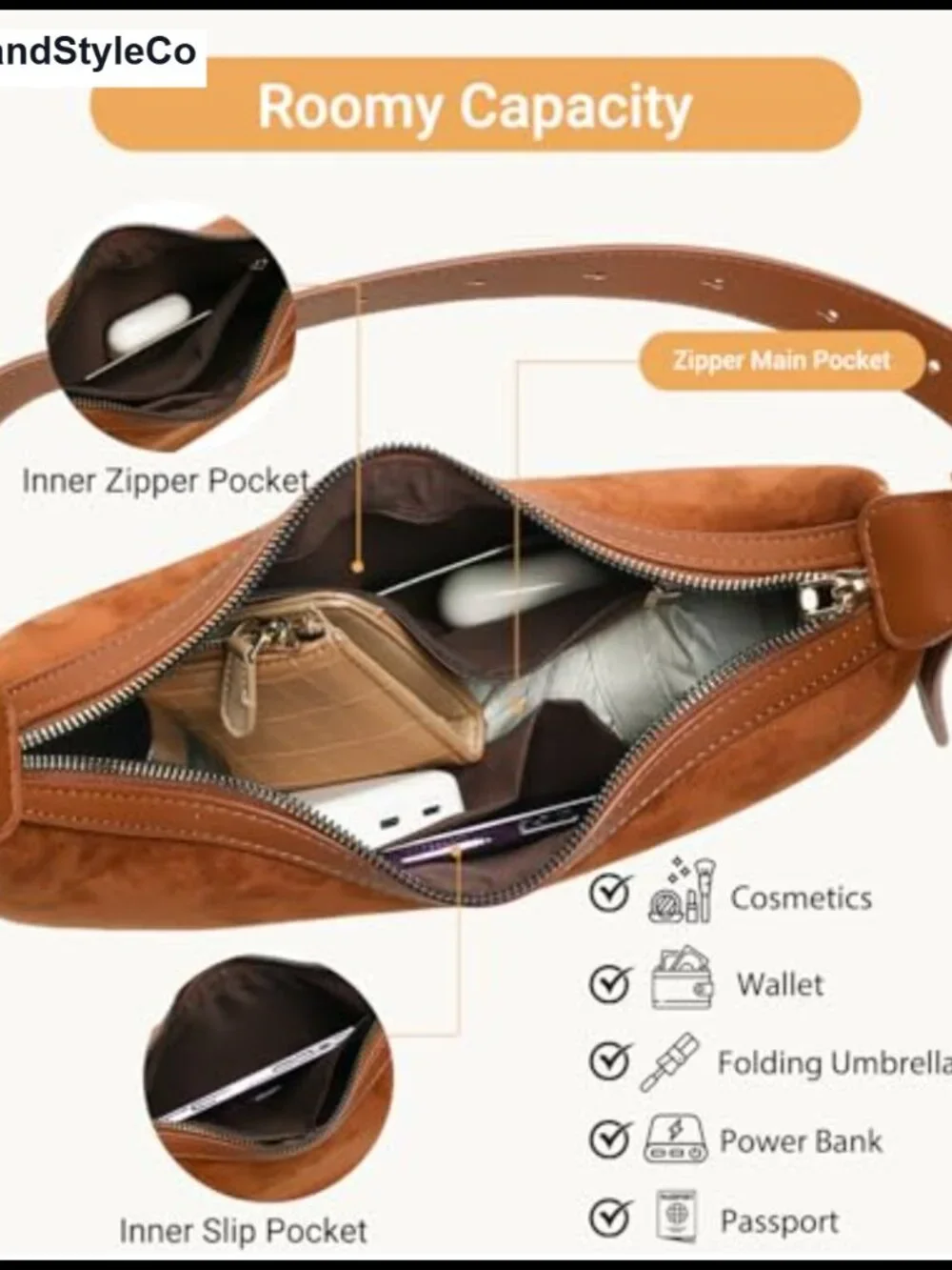 Faux Suede Crescent Hobo Shoulder Crossbody Bag for Women